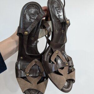 Cole Haan Leather Strappy Heeled Sandals Brown Size 7.5